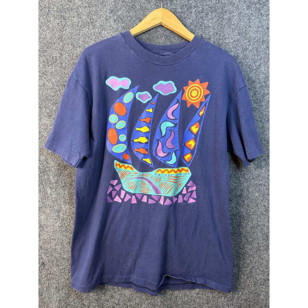 Hanes Beefy T Shirt Men's Size XL Blue Cotton Rainbow Warrior Greenpeace WORN